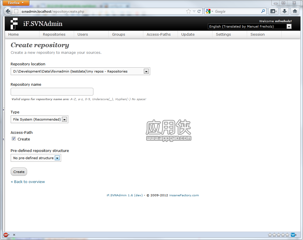 iF.SVNAdmin rrepository-create